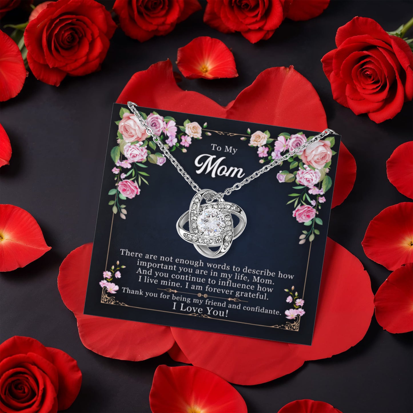 Mother Love Knot Necklace in Rotating Rose Gift Box