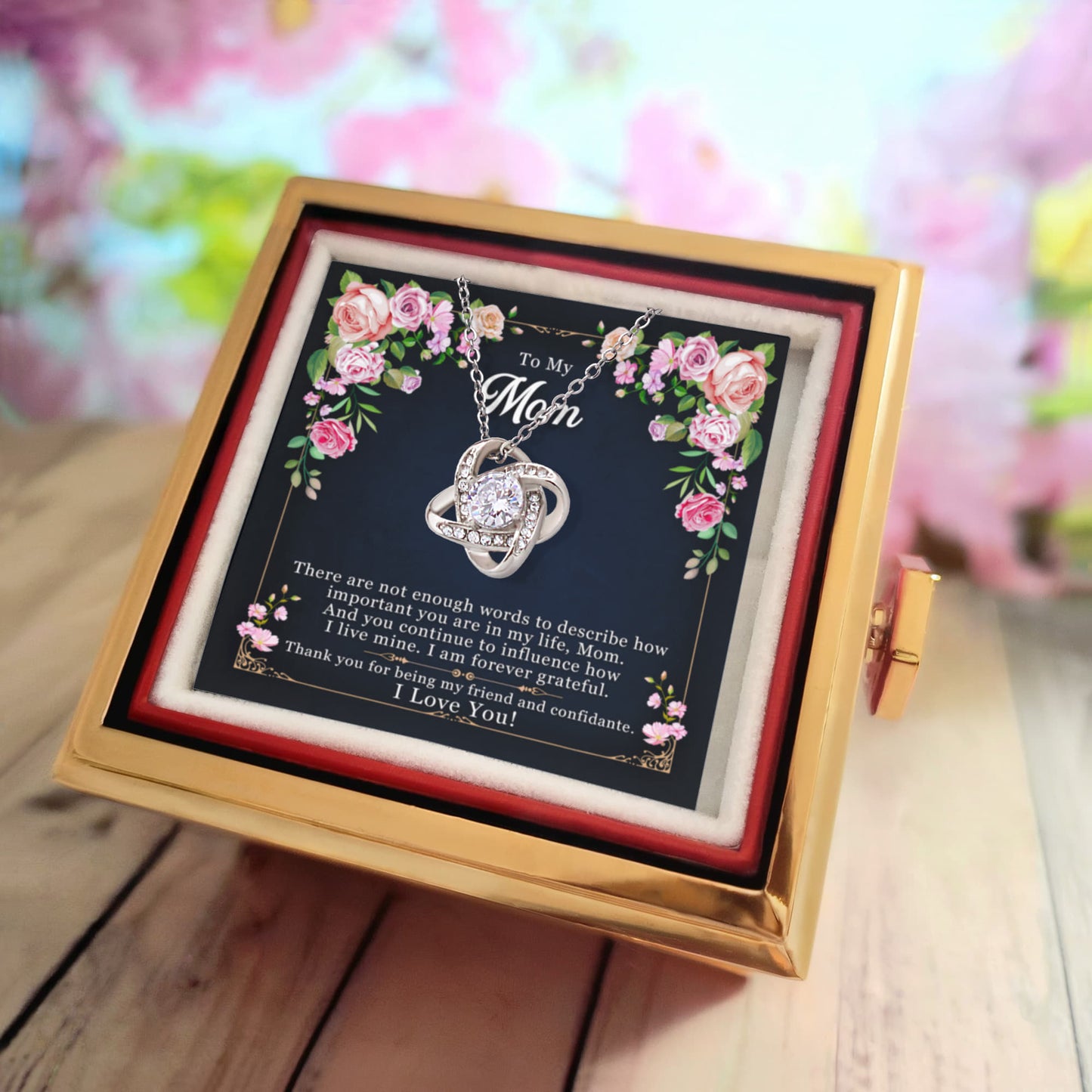 Mother Love Knot Necklace in Rotating Rose Gift Box